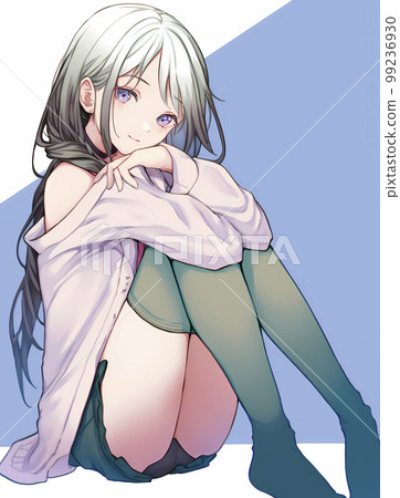 一個安靜地坐在運動座椅上的可愛女人動漫風格的插圖“AI 生成的圖像” 99236930