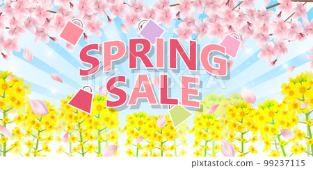 Cherry blossoms, rape blossoms, spring sale background Cherry blossoms, rape blossoms, spring sale background 99237115
