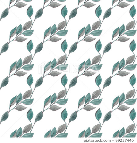Shrub branches with green leaves. Vintage watercolor seamless pattern for your design. Ideal for textiles and walls 99237440