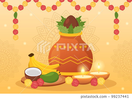 Happy Tamil New Year Illustration with Vishu Flowers, Pots and Indian Hindu Festival in Flat Cartoon Hand Drawn for Landing Page Templates Happy Tamil New Year Illustration with Vishu Flowers, Pots and Indian Hindu Festival in Flat Cartoon Hand Drawn for Landing Page Templates 99237441