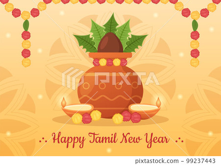 Happy Tamil New Year Illustration with Vishu Flowers, Pots and Indian Hindu Festival in Flat Cartoon Hand Drawn for Landing Page Templates Happy Tamil New Year Illustration with Vishu Flowers, Pots and Indian Hindu Festival in Flat Cartoon Hand Drawn for Landing Page Templates 99237443