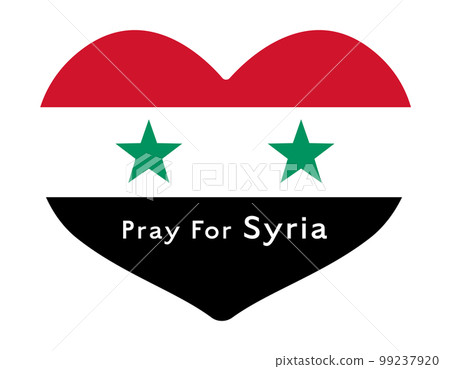 Turkey earthquake support Heart-shaped Syrian flag and letters "Pray for Syria" 99237920