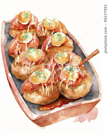 Takoyaki boat plate watercolor illustration watercolor painting "AI-generated image" 99237992