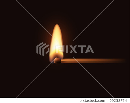 Match stick with flame, 3d realistic half burnt matchstick with bright hot flame 99238754