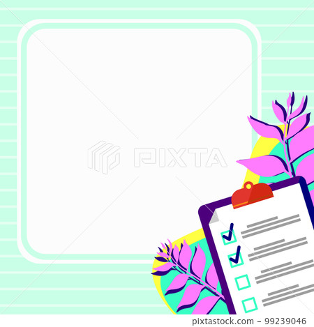 Paper with plan on bright colored background. White text holder with important information. Empty speech bubble for main message. Dialogue Balloon contains Announcements. Paper with plan on bright colored background. White text holder with important information. Empty speech bubble for main message. Dialogue Balloon contains Announcements. 99239046
