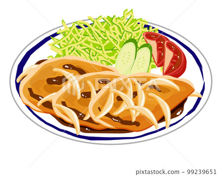 Vector illustration of Japanese home cooking, ginger grilled pork. 99239651