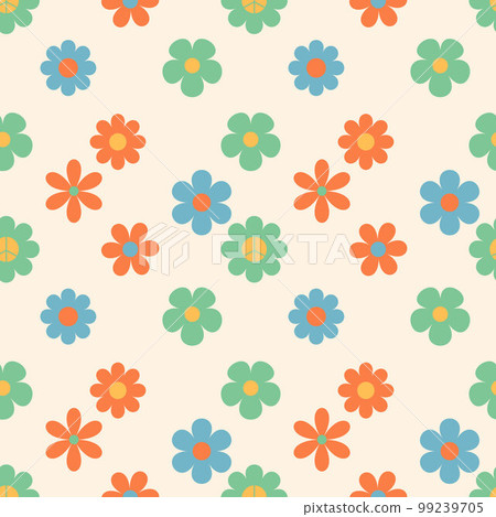 Groovy hippie Happy Easter seamless pattern. Backgrounds with flower in trendy retro 60s 70s cartoon style. Groovy hippie Happy Easter seamless pattern. Backgrounds with flower in trendy retro 60s 70s cartoon style. 99239705