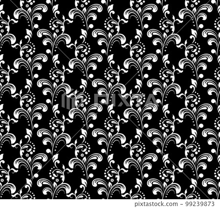 Flower pattern. Seamless white and black ornament. Graphic vector background. Ornament for fabric, wallpaper, packaging 99239873