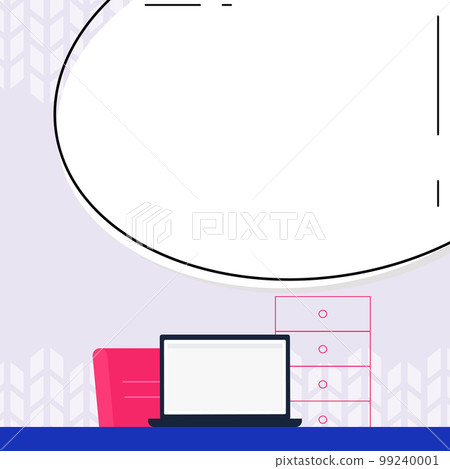 Laptop standing on desk near box. White screen contains new important information. Computer monitor with message. Empty text holder on bright colored background. Laptop standing on desk near box. White screen contains new important information. Computer monitor with message. Empty text holder on bright colored background. 99240001