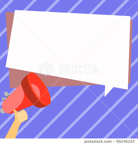Bright Illustration Of Megaphone Making Loudly Brand New Infolmation. Using Bullhorn Giving Powerful Great News Advertisement With Speach Bubble. Big Empty Dialog Box Bright Illustration Of Megaphone Making Loudly Brand New Infolmation. Using Bullhorn Giving Powerful Great News Advertisement With Speach Bubble. Big Empty Dialog Box 99240283