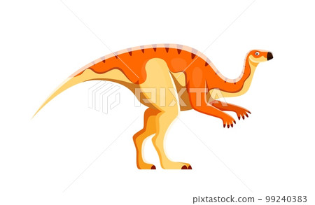 Cartoon Probactrosaurus dinosaur character. Paleontology reptile or monster, ancient wildlife creature or extinct animal funny vector personage. Cretaceous period herbivore dinosaur with narrow snout Cartoon Probactrosaurus dinosaur character. Paleontology reptile or monster, ancient wildlife creature or extinct animal funny vector personage. Cretaceous period herbivore dinosaur with narrow snout 99240383