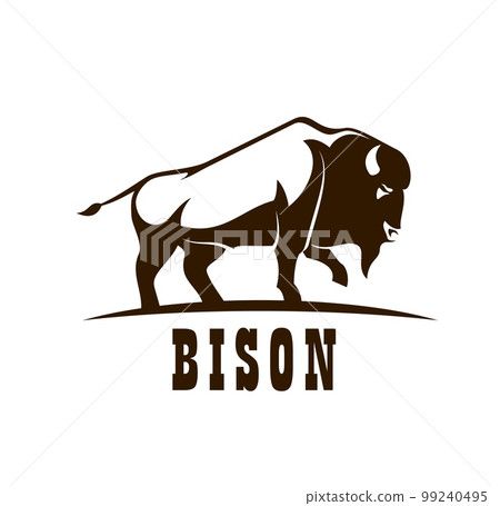 Bison buffalo animal icon. Hunting club, zoo or business company vector emblem with American prairie animal, strong wild bull. Rodeo event mascot or symbol with bison buffalo Bison buffalo animal icon. Hunting club, zoo or business company vector emblem with American prairie animal, strong wild bull. Rodeo event mascot or symbol with bison buffalo 99240495