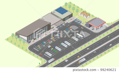 高速公路服務區(綠地)的等距影像 高速公路服務區(綠地)的等距影像 99240621