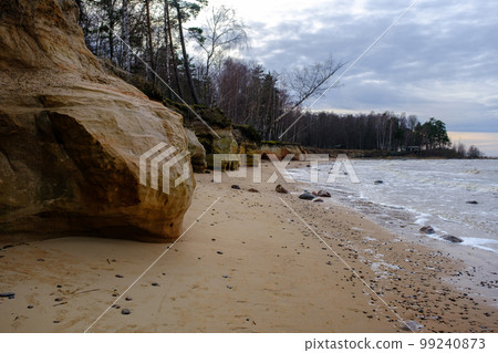 An amazing sandstone formation. Veczemju cliff, Latvia. a natural rock formation by the Baltic Sea 99240873