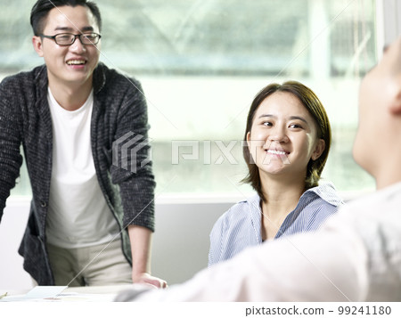 team of three asian business men and woman meeting in office team of three asian business men and woman meeting in office 99241180