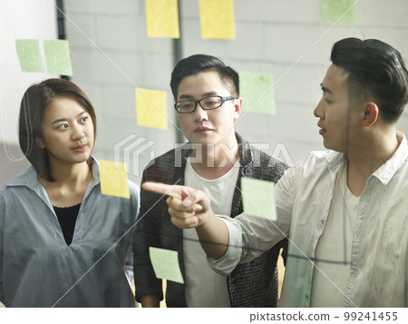three young asian entrepreneurs meeting in office discussing business 99241455