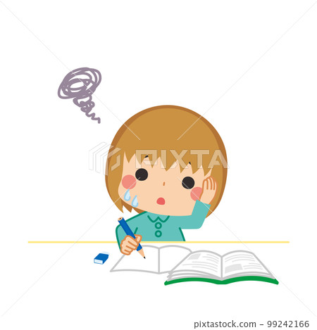 Illustration of a cute little girl who is worried about her studies white background clip art vector 99242166