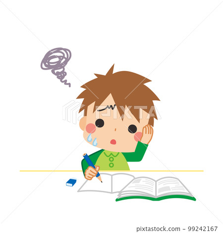 Illustration of a cute little boy who is worried about his studies White background clip art vector Illustration of a cute little boy who is worried about his studies White background clip art vector 99242167