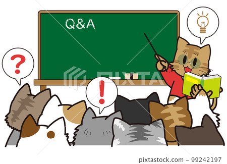 Illustration of cats asking questions at cram school or school Illustration of cats asking questions at cram school or school 99242197