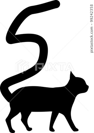 Silhouette of a cat with the number "5" on its tail 99242358