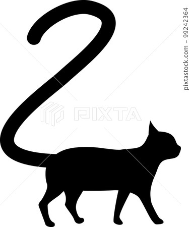Silhouette of a cat with the number "2" on its tail 99242364
