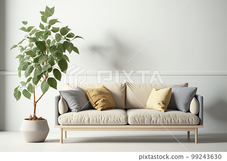 Beige sofa and houseplant Beige sofa and houseplant 99243630