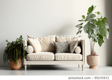 Beige sofa and houseplant 99243631