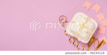 Bento cake pink background. little dessert cake for gift. Korean style cakes in box for one person 99244128