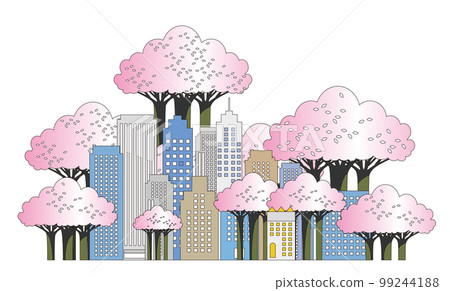 Beautiful city and life scenery in spring with blooming cherry blossoms 99244188