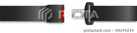 Safety seat belt, open and closed seatbelt. Art design road strap. Abstract concept car, airplane driver protection graphic element. Vector 99245034