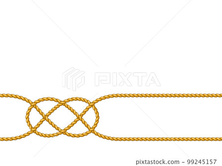 Background with jute rope knots. Nautical, fishing and decorative nodes. 99245157