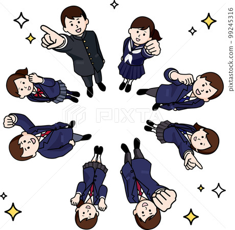 Eight male and female students who do a guts pose 99245316