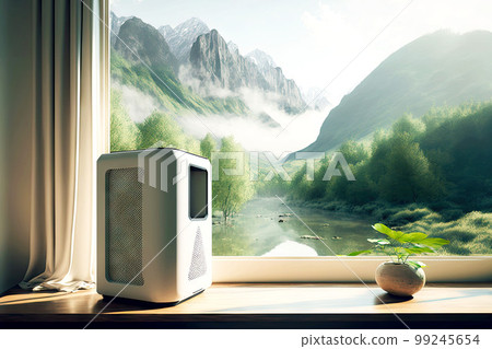 air purifier in room against backdrop of asian landscapes air purifier in room against backdrop of asian landscapes 99245654