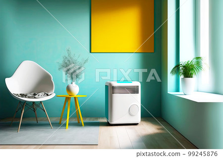 air purifier in room with bright wall paint creating comfortable living space air purifier in room with bright wall paint creating comfortable living space 99245876