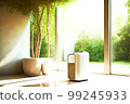 air purifier in room with large windows to courtyard 99245933