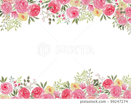 水彩時尚玫瑰花束框架背景 99247274