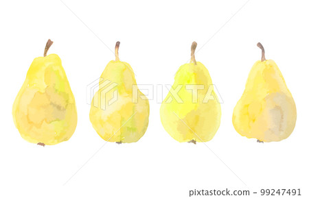 Yellow vector pears. Ripe juicy fruits. Watercolor hand drawn illustration isolated on white for packing design. 99247491