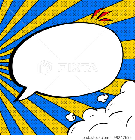 Comic Blank Speech Bubble With Copy Space And Colorful Doodles. Design Of Empty Template In Explosion Framework Representing Social Media Messaging And Connecting. 99247653