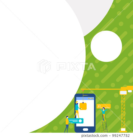 Mobile phone with information on the screen. Bright color illustration with important information. Big white speech bubble for text. Agenda. Critical Updates Displayed. Mobile phone with information on the screen. Bright color illustration with important information. Big white speech bubble for text. Agenda. Critical Updates Displayed. 99247782