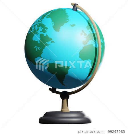 3D rendering of school globe on wooden stand front view. Studying geography of countries and continents at school. Realistic PNG illustration isolated on transparent background 3D rendering of school globe on wooden stand front view. Studying geography of countries and continents at school. Realistic PNG illustration isolated on transparent background 99247983