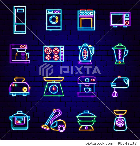 Household Appliances Neon Icons Set Household Appliances Neon Icons Set 99248138