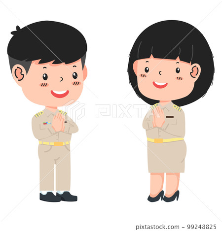Cute couple cartoon of Thai government uniform Cute couple cartoon of Thai government uniform 99248825