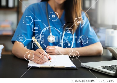 health care business graph data and growth, Medical examination and doctor analyzing medical report network connection on tablet screen. in hospital. health care business graph data and growth, Medical examination and doctor analyzing medical report network connection on tablet screen. in hospital. 99249350