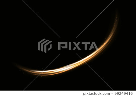 Light gold Twirl. Curve light effect of gold line. Luminous gold circle. Abstract light speed motion effect. 99249416