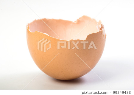 Shell of the broken egg close up on a white background 99249488