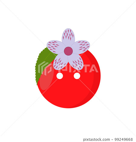 Decorative berry button design for clothing and craft with two holes. Cherry shaped vector illustration with flower and leaf. Template with print for craft and scrapbooking of metal, plastic and wood. Decorative berry button design for clothing and craft with two holes. Cherry shaped vector illustration with flower and leaf. Template with print for craft and scrapbooking of metal, plastic and wood. 99249668