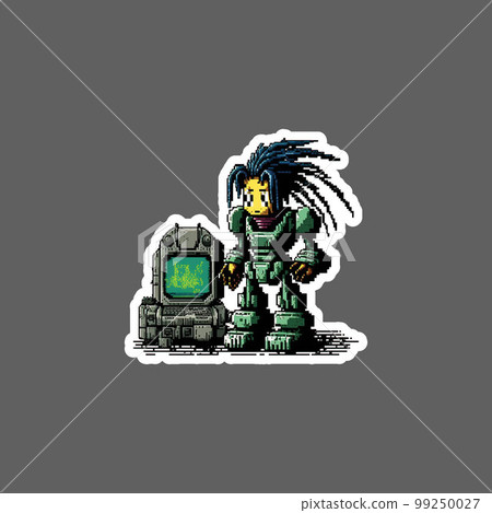 cyberpunk robot 16 bit pixel and man sticker cyberpunk robot 16 bit pixel and man sticker 99250027