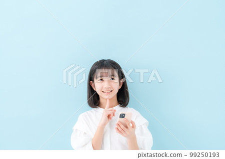 Girl worried smartphone Girl worried smartphone 99250193