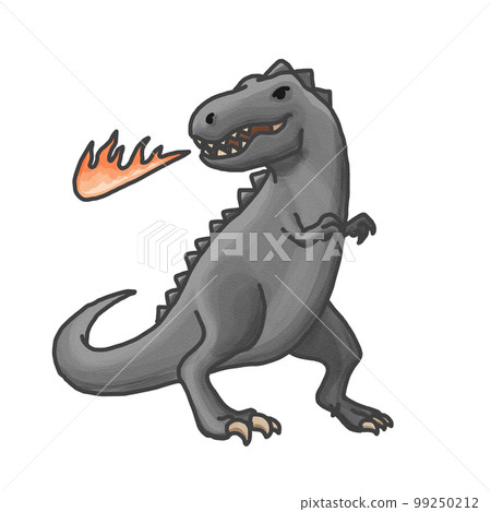 Hand-drawn illustration of a fire-breathing monster (black) 99250212
