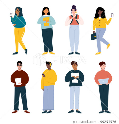 Young people group vector illustration. Multicultural students group, international people vector. Young people group vector illustration. Multicultural students group, international people vector. 99251576